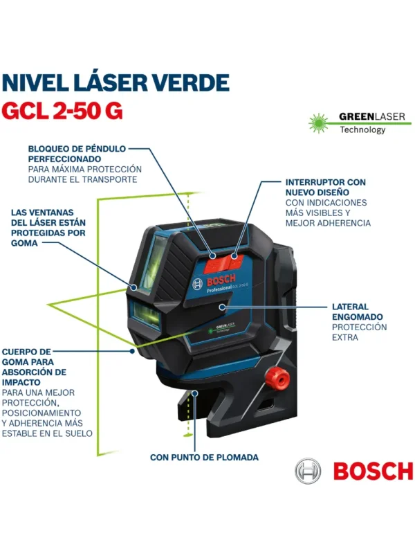 NIVEL LÁSER ALCANCE 50 MT LÍNEAS VERDES GCL 2-50 G BOSCH - Imagen 6