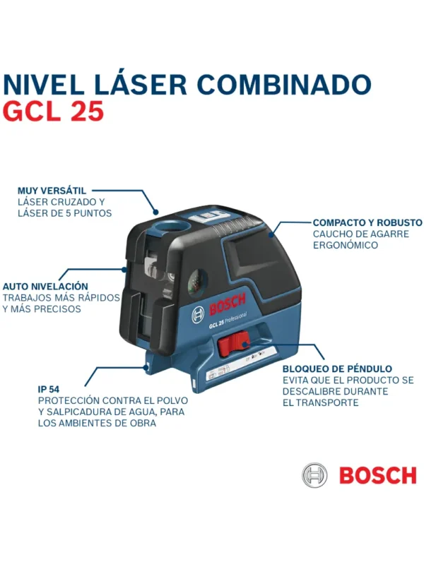 NIVEL LÁSER DE 2 LÍNEAS 5 PUNTOS GCL 25 BOSCH - Imagen 5