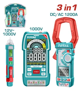 Kit de pruebas eléctricas con multímetro digital AC/DC 1000V, pinza amperimétrica AC/DC y detector de voltaje de 12V a 1000V.