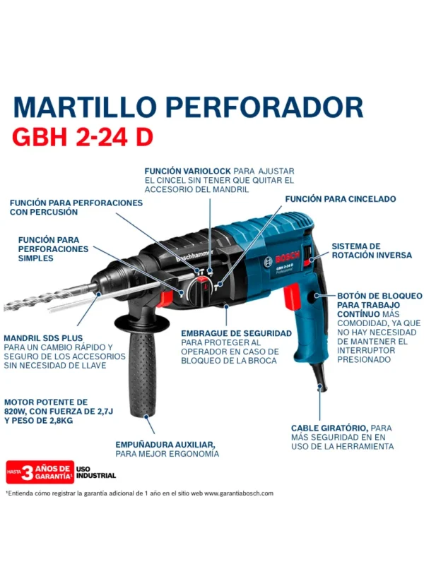 ROTOMARTILLO PROFESSIONAL 820W GBH 2-24 D BOSCH - Imagen 5
