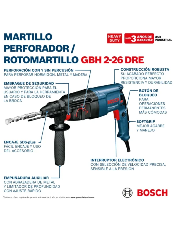 ROTOMARTILLO PROFESSIONAL 800W GBH 2-26 DRE BOSCH - Imagen 5