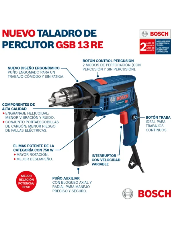 TALADRO PERCUTOR PROFESSIONAL 650W GSB 13 RE BOSCH - Imagen 5