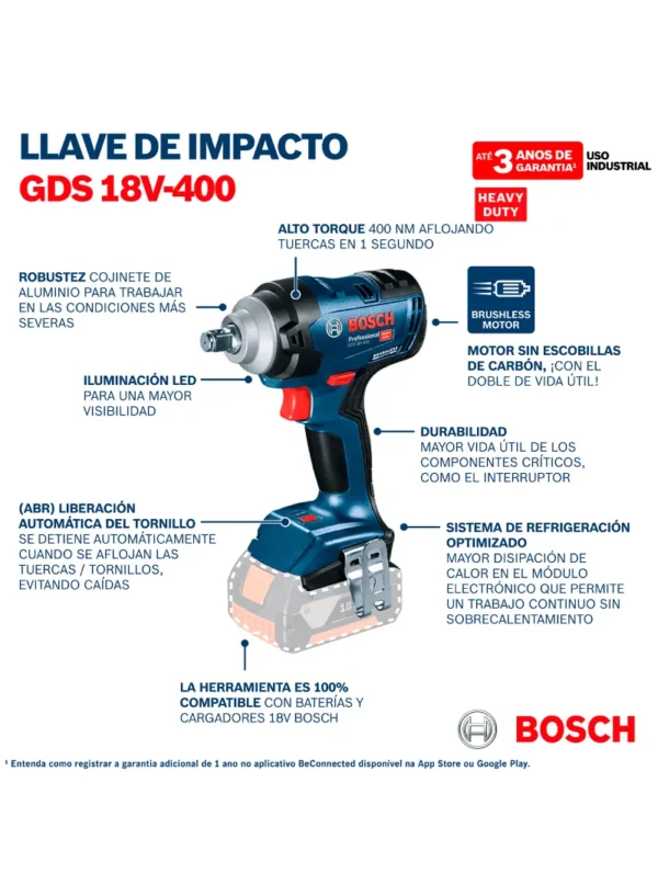 LLAVE DE IMPACTO INALAMBRICA 1/2" GDS 18V-400  BOSCH - Imagen 5