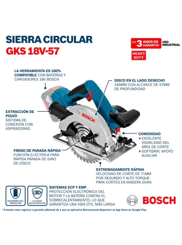 SIERRA INALÁMBRICA DE 165mm 6-1/2" GKS 18V-57 BOSCH - Imagen 5