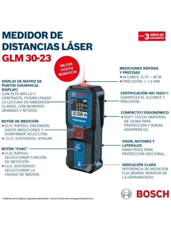MEDIDOR LÁSER DE DISTANCIA 30M GLM 30-23 BOSCH - Imagen 4