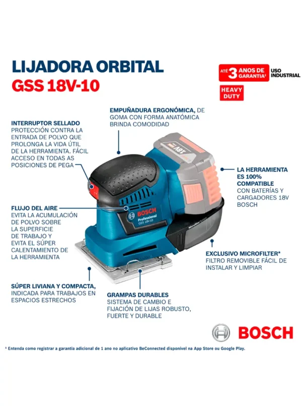 LIJADORA ORBITAL INALÁMBRICA PROFESSIONAL GSS 18V-10 BOSCH - Imagen 5