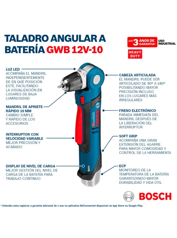 TALADRO ANGULAR INALÁMBRICO DE 12V GWB 12V-10 SB BOSCH - Imagen 5