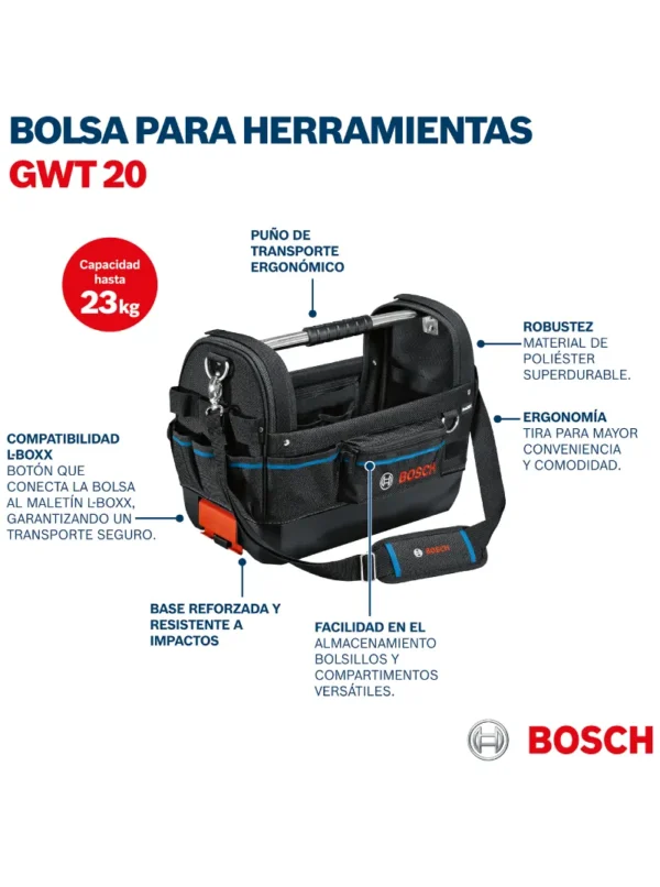 BOLSO PORTA HERRAMIENTAS DE BASE DURA GWT 20 BOSCH - Imagen 5