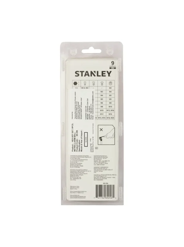 JUEGO DE LLAVES BRISTOL 9 PIEZAS TIPO BOLA 1.5 A 10 mm STANLEY 69-256
