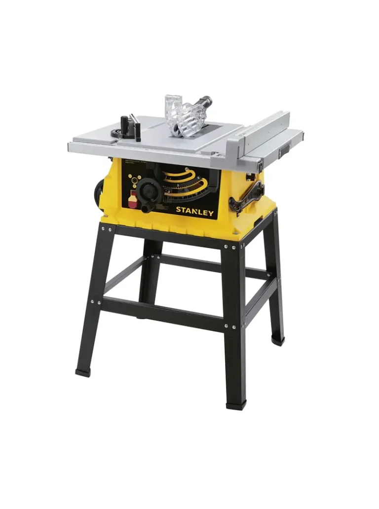 Sierra de banco Stanley SST2001-B3 con disco de 10 pulgadas para cortes precisos en madera y materiales derivados.