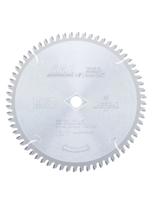 DISCO PARA SIERRA CIRCULAR DE TUNGSTENO PARA ALUMINIO 8 X 64 DIENTES MD8-645 AGE BY AMANA TOOL