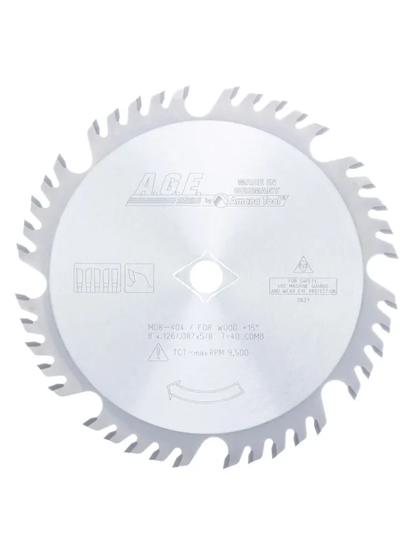 DISCO PARA SIERRA CIRCULAR DE TUNGSTENO PARA MADERA 8 X 5/8 X 40 DIENTES MD8-404 AGE BY AMANA TOOL