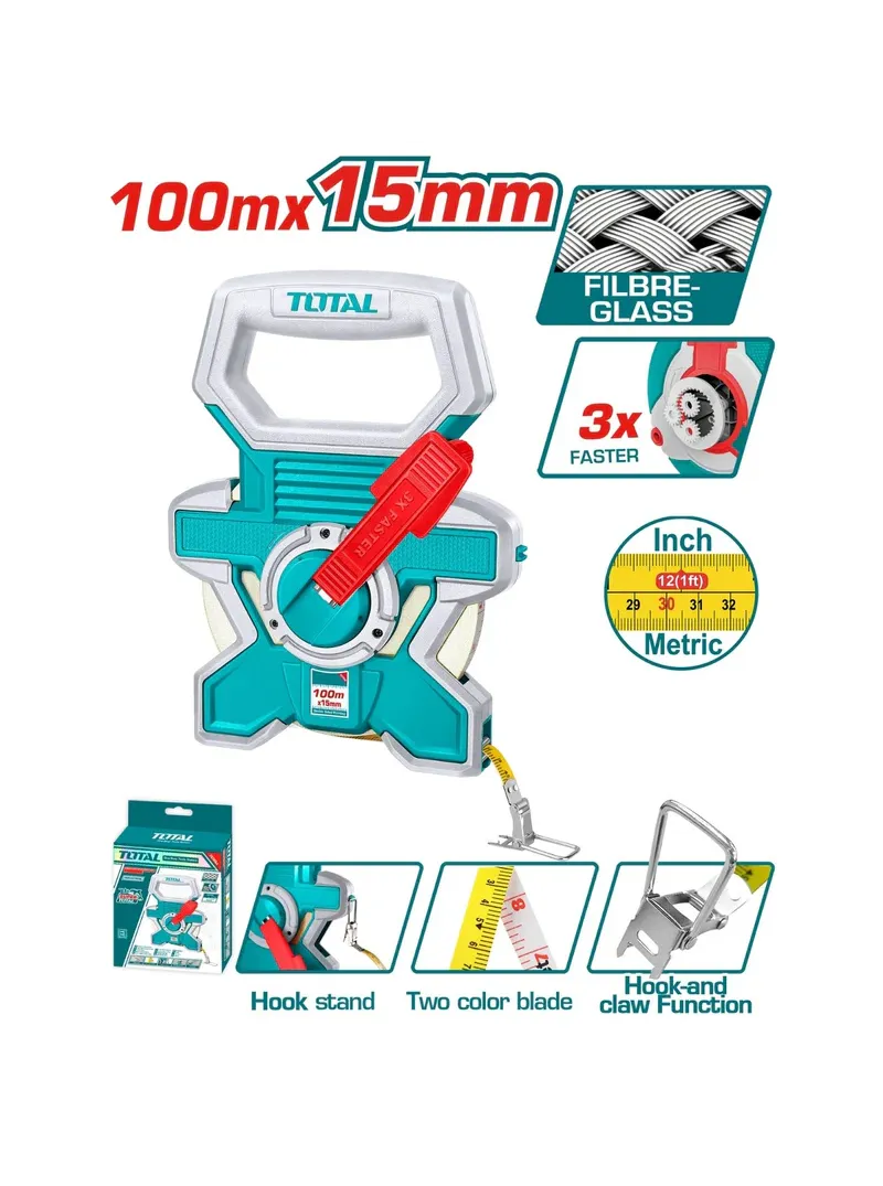 DECÁMETRO FIBRA DE VIDRIO 100 METROS TMTF181006 TOTAL TOOLS DECÁMETRO FIBRA DE VIDRIO 100 METROS TMTF181006 TOTAL TOOLS