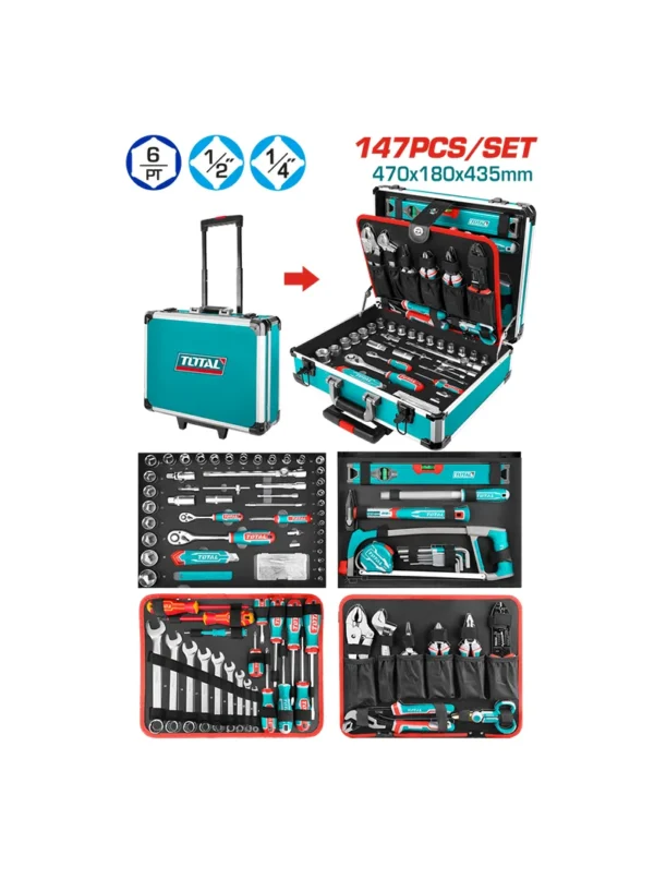 KIT DE LLAVES Y COPAS DE 147 PIEZAS THKTHP21476 TOTAL TOOLS