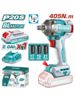 LLAVE INALÁMBRICA DE IMPACTO 12 + 1 BATERÍA 2 AH + CARGADOR + 3 COPAS TOTAL UTIWLI20455