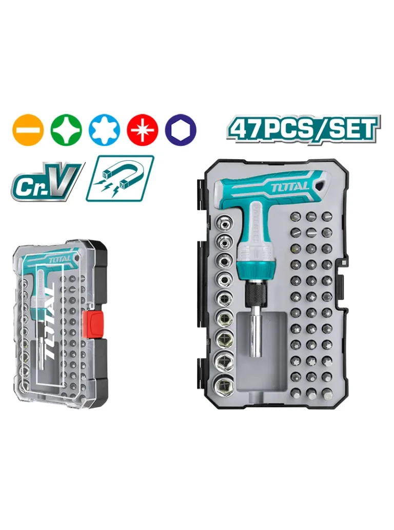 KIT PUNTAS Y COPAS CON DESTORNILLADOR TACSD30476 TOTAL TOOLS
