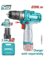 TALADRO INALÁMBRICO ROTACIÓN 12V 3/8 2 PILAS TDLI12202 TOTAL TOOLS