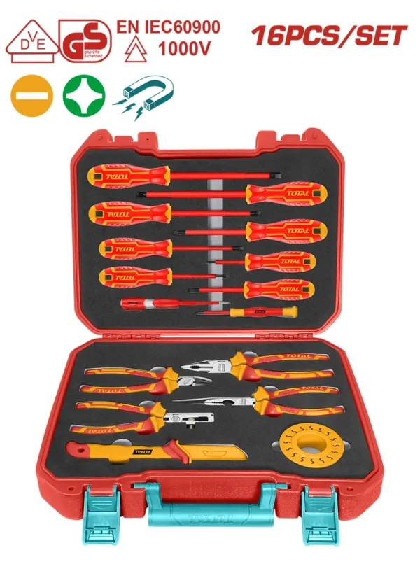 KIT DE HERRAMIENTAS AISLADAS 16 PZ DE 1000V THKITH1601 TOTAL TOOLS