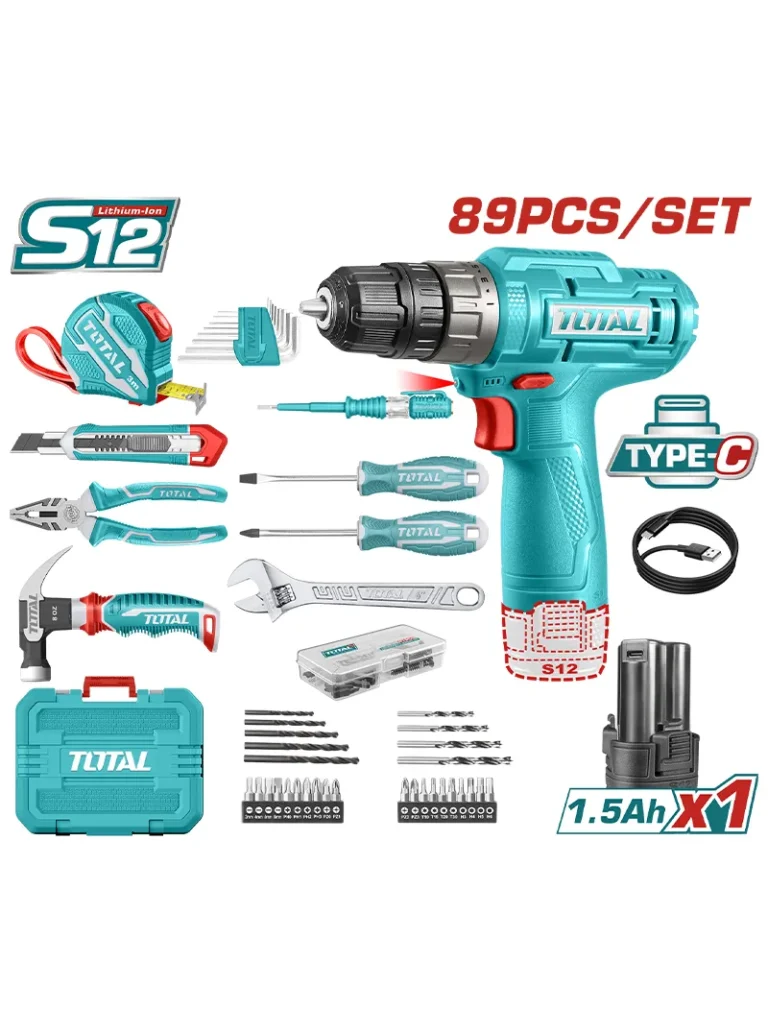 Kit De Herramienta De 81 Piezas + Taladro Uthkthp10812 Total