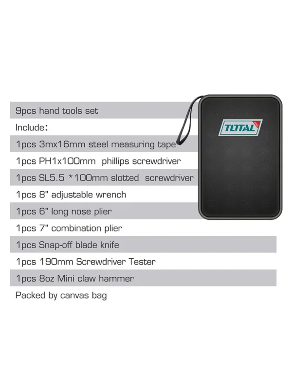 KIT DE HERRAMIENTAS DE 9 PIEZAS THKTHP90096 TOTAL TOOLS