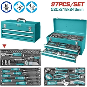 KIT DE HERRAMIENTAS 97 PIEZAS LLAVES COPAS THPTCS70971 TOTAL TOOLS