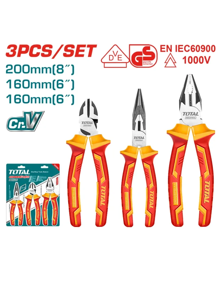 ALICATES AISLADOS 1000 V 3 PIEZAS INDUSTRIAL THT2K0302 TOTAL TOOLS