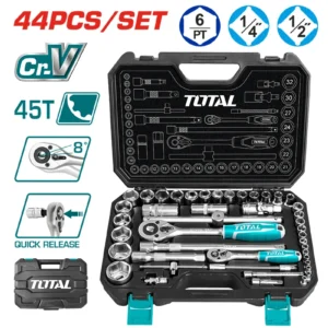 JUEGO DE COPAS DE 44 PIEZAS DE 1/4 + 1/2 THT421441 TOTAL TOOLS