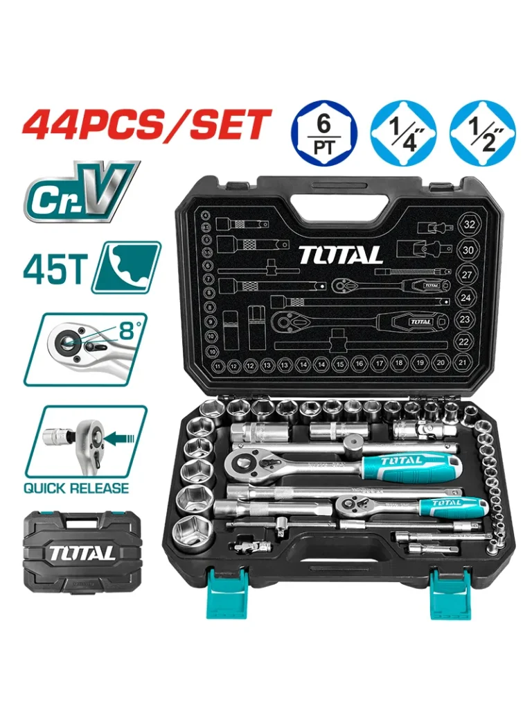 JUEGO DE COPAS DE 44 PIEZAS DE 1/4 + 1/2 THT421441 TOTAL TOOLS