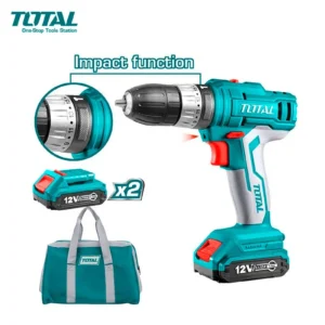 TALADRO INALÁMBRICO DE ROTACIÓN 3/8" CON 2 PILAS UTDLI1222 + MINI PULIDORA 750 WATIOS UTG10711556 TOTAL TOOLS