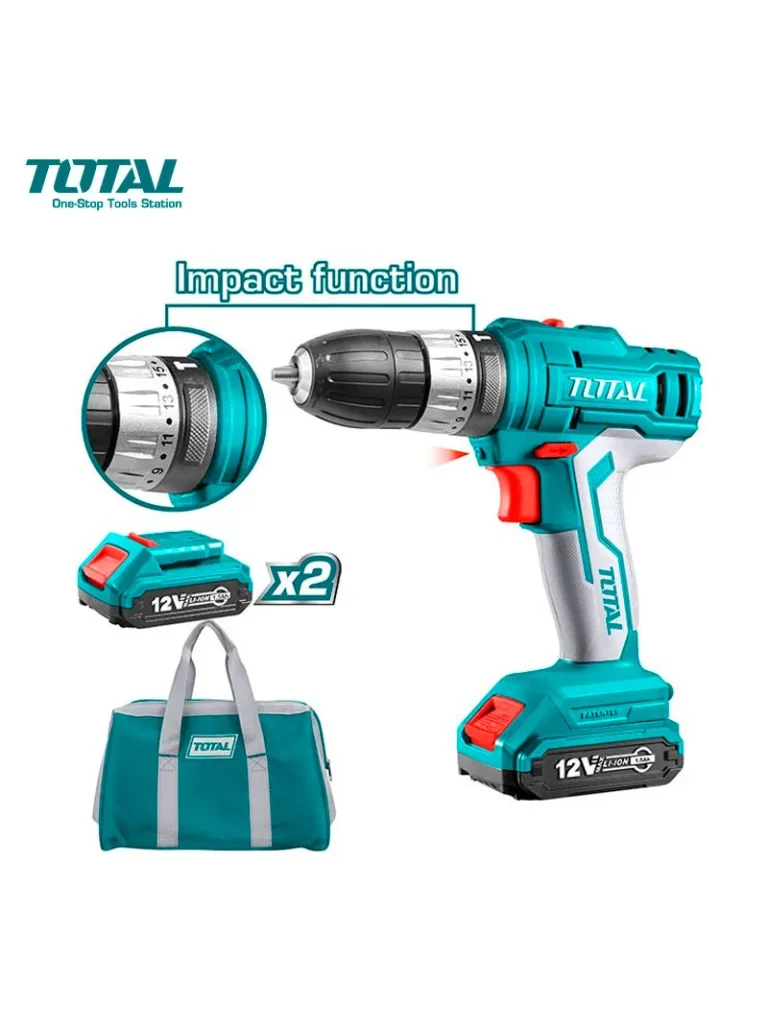 TALADRO INALÁMBRICO DE ROTACIÓN 3/8" CON 2 PILAS UTDLI1222 + MINI PULIDORA 750 WATIOS UTG10711556 TOTAL TOOLS