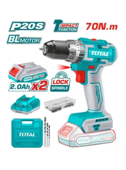 TALADRO INALÁMBRICO PERCUTOR 1/2" 20V 2 PILAS 2AMP UTIDLI20605 TOTAL TOOLS
