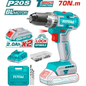 TALADRO INALÁMBRICO PERCUTOR 1/2" 20V 2 PILAS 2AMP UTIDLI20605 TOTAL TOOLS