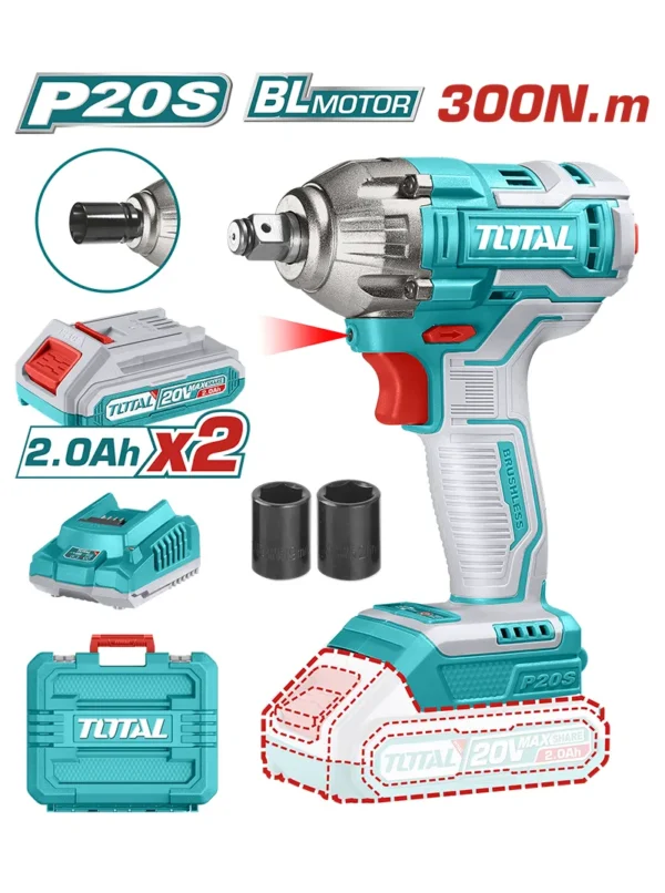 LLAVE DE IMPACTO INALÁMBRICA 20V 2PILAS 2AH DE 1/2" UTIWLI2038 TOTAL TOOLS
