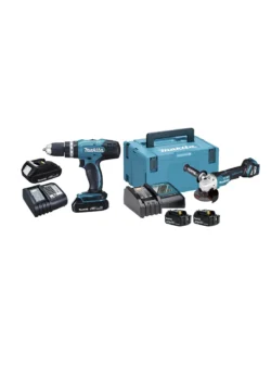 Combo Taladro Inalámbrico Percutor DHP453SYE con 2 Baterias + Mini Amoladora 4.1/2" DGA467 con 2 Baterias 3Ah Makita