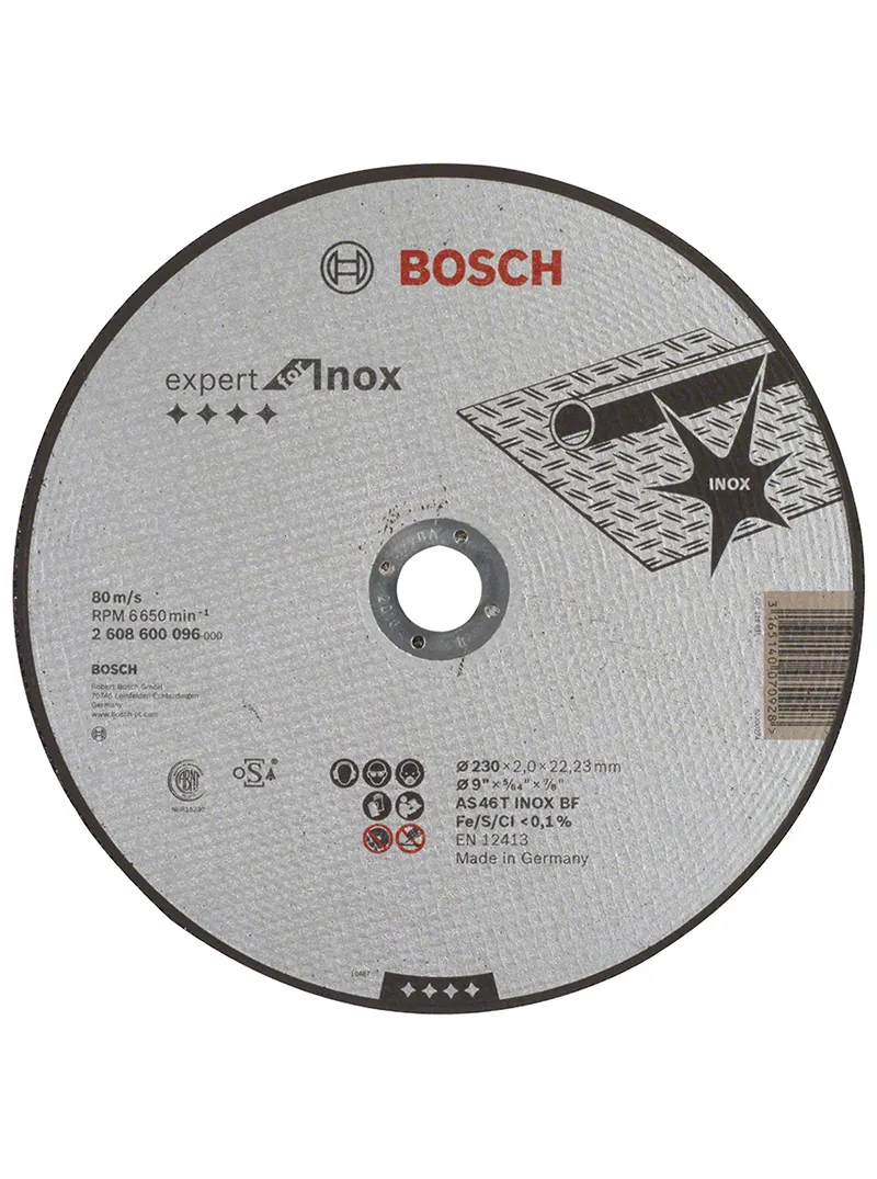 Disco corte extradelgado inoxidable T1 9" x 2 mm BOSCH disco de corte extradelgado BOSCH tipo 1 de 9 pulgadas x 2 mm para acero inoxidable