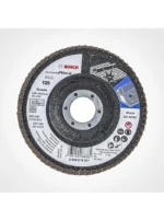 disco flap BOSCH de 4 1-2 pulgadas x 7-8 grano 120 con base de fibra para acabado de metal