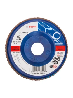 disco flap BOSCH de 4 1-2 pulgadas x 7-8 grano 60 con base plastica para desbaste de metal