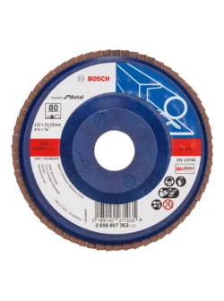 disco flap BOSCH de 4 1-2 pulgadas x 7-8 grano 80 con base plastica para desbaste y acabado de metal