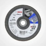 disco flap BOSCH de 7 pulgadas x 7-8 grano 120 con base de fibra para acabado de metal