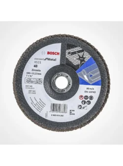 disco flap BOSCH de 7 pulgadas x 7-8 grano 40 con base de fibra para desbaste de metal