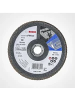 disco flap BOSCH de 7 pulgadas x 7-8 grano 80 con base de fibra para desbaste y acabado de metal