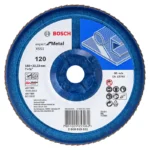 disco flap BOSCH de 7 pulgadas x 7-8 grano 120 con base plastica para acabado de metal