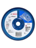 disco flap BOSCH de 7 pulgadas x 7-8 grano 120 con base plastica para acabado de metal