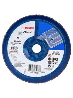 disco flap BOSCH de 7 pulgadas x 7-8 grano 40 con base plastica para desbaste de metal