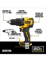 taladro percutor dewalt dcd709 inalambrico compacto