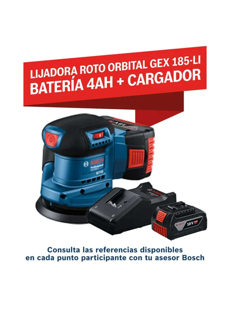 Lijadora orbital inalámbrica Bosch GEX 185 de 18V con disco de lija de 125 mm