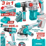 combo pulidora rotomartillo 1-1/8 taladro 1/2 TOTAL con 2 baterías 5 Ah y brocas