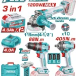 combo pulidora 4-1/2 taladro percutor 1/2 llave de impacto 1/2 TOTAL con 2 baterías 4 Ah