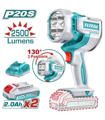 linterna inalámbrica LED 2500 lúmenes TOTAL con 2 baterías 2.0 Ah para trabajo profesional