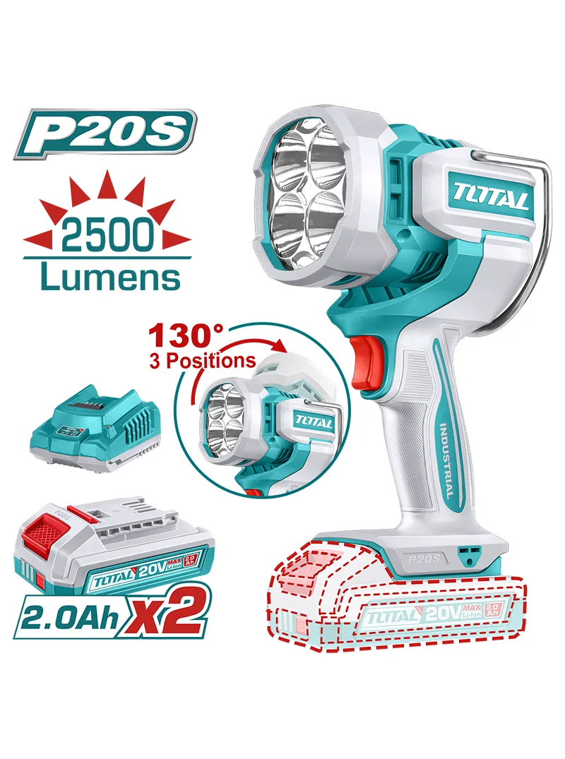 Linterna inalámbrica LED 2500 lúmenes + 2 baterías 2.0 Ah TOTAL UTWLI20887 linterna inalámbrica LED 2500 lúmenes TOTAL con 2 baterías 2.0 Ah para trabajo profesional